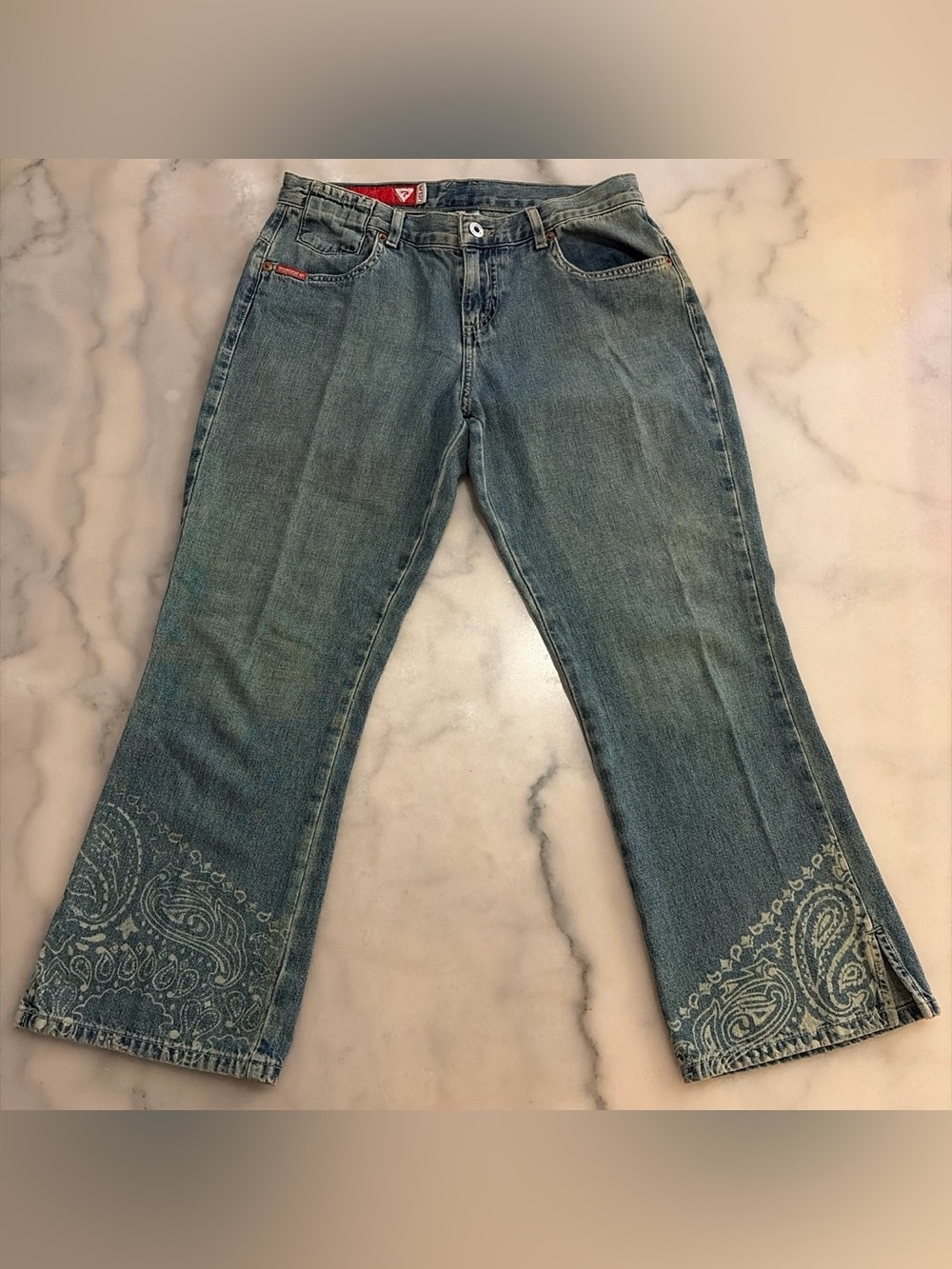 Guess USA Vintage Blue Wide-Leg Jeans with Embroidered Hem